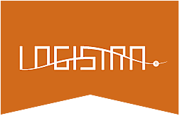 Logistra logo i hvit på oransje bakgrunn